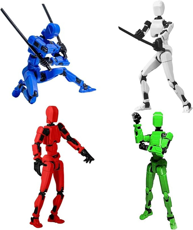 4-Pack Titan T13 Action Figures Set - Assembled Robot Anime Figures with Movable Joints - Fidget Toys for Boys and Girls (White, Yellow, Blue, Red)