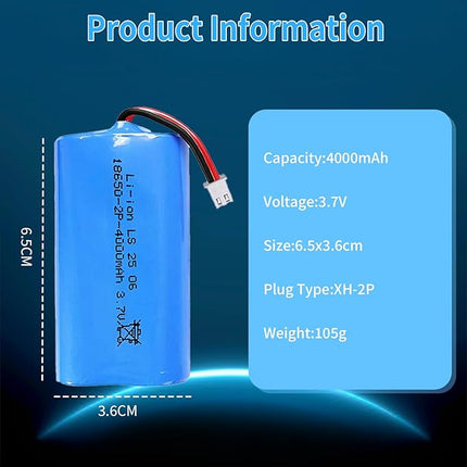 18650 Rechargeable Battery, 3.7V 4000mAh Li-ion Battery XH-2 Pin Plug with USB Charger Cable for Solar Light, DIY Battery Pack, Electric Toys, Remote Control Cars, Bluetooth Speakers