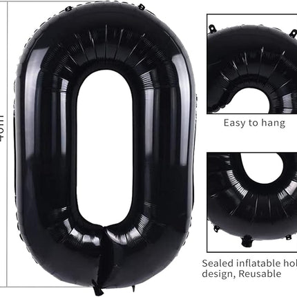 Smlpuame 40 inch Number Balloon 0-9 Black Large Number 50 Balloons,Digital Balloons for Birthday Party Celebration Decorations Supplies, Helium Foil Number Balloons for Wedding Anniversary
