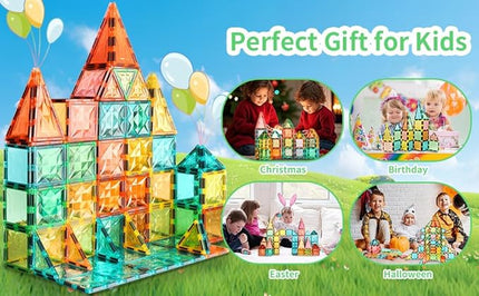 Magnetic Tiles 100-Piece Set for Kids, Magnetic Building Blocks STEM Toys for Age 3+ Boys and Girls, Educational Magnet Construction Tiles for Creativity & Learning