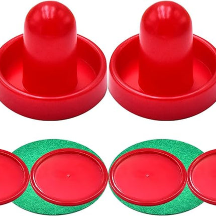1 Set Mini Air Hockey Pushers and Air Hockey Pucks Great Goal Handles Pushers Goal Handles Paddles Replacement Accessories - 2 Red Air Hockey Pushers and 4 Red Pucks (60mm)