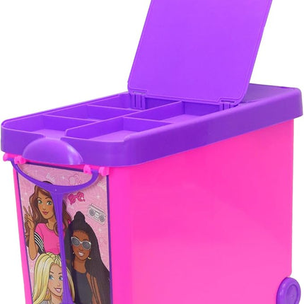 Barbie Store It All! Rolling Storage Bin – Extra-Large Organizer Case with Wheels & Handle for Barbie Dolls, Clothes, Accessories & Playsets – Pink Portable Travel Toy Box