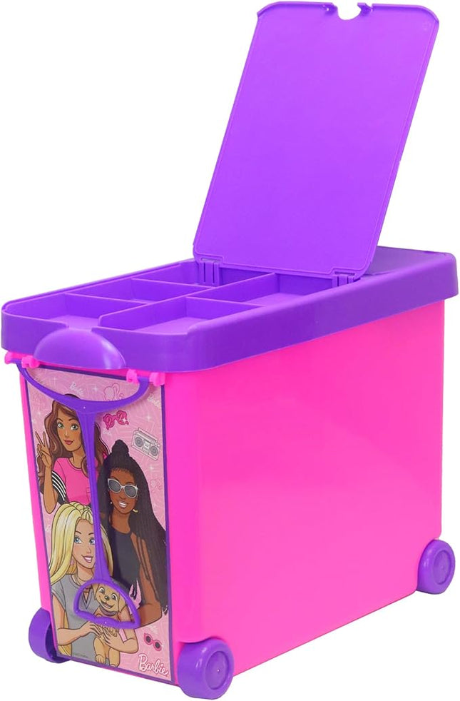Barbie Store It All! Rolling Storage Bin – Extra-Large Organizer Case with Wheels & Handle for Barbie Dolls, Clothes, Accessories & Playsets – Pink Portable Travel Toy Box