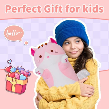 Long Plush Toy Cat Pillow Cute Plush Cat Toy Doll Stuffed Animal Cat Hugging Pillow for Sleeping Gift for Kids and Girls(Pink,50cm/19.6in)