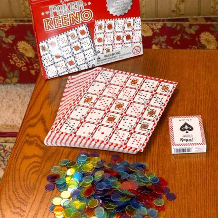 Regal Games - Poker Keeno Bulk Game Set - Includes 36 Two-Sided Boards, 600 Scoring Chips, 1 Deck of Standard Poker Cards - 72 Unique Board Layouts- Casino Night Card Game- Compatible w Poker Keno