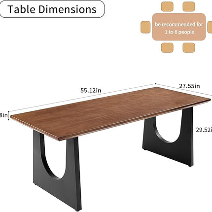 Wooden Executive Office Desk Computer Table Multi-Sized High Cost Performance Stylish Design Metal Legs Versatile Use for Office or Dining Casual Table (Walnut Color, 55.12in)