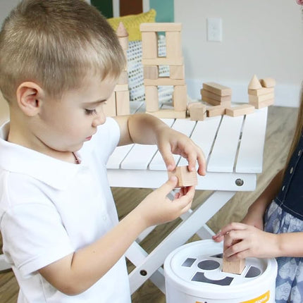 Pidoko Kids Wooden Blocks - 100 Pcs - Building Blocks for Toddlers - Includes Storage Container with Shape Sorter Lid - Natural Beech Wood Blocks - Preschool Learning Toys Stacking Block