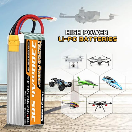 22.2V LiPo Battery 3300mAh,Lipo 6S Battery 50C XT90 Plug for RC Airplane RC Helicopter RC Quadcopter Drone Car Truck Boat Model(2 Packs)