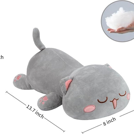 AFAN Cat Stuffed Animals Plush Cute Soft Cat Plush Pillow Toys Kawaii Plushies Room Decor Gifts for Kids Girls Boys (Squinted Eyes, Grey, 13.7 Inch)