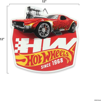 Mattel Hot Wheels Red Muscle Car Since 1968 Embossed Metal Sign - Fun Hot Wheels Wall Decor for Kids' Bedroom