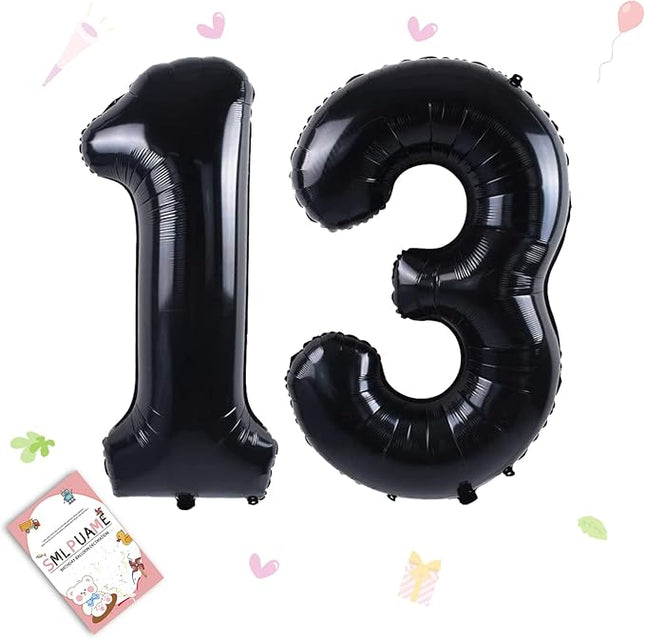 Smlpuame 40 inch Number Balloon 0-9 Black Large Number 13 Balloons,Digital Balloons for Birthday Party Celebration Decorations Supplies, Helium Foil Number Balloons for Wedding Anniversary
