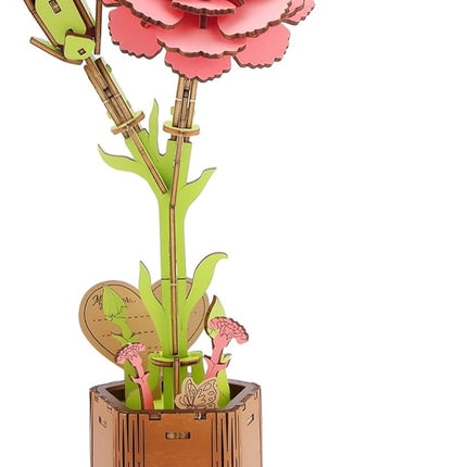 3D Carnation Wooden Puzzles for Adults, DIY Carnation Wooden Flower Craft Kit, Mother's Day Valentine's Day, Home Decor Gift for Women/Men .(3.81 * 3.19 * 8.86in 90PCS)