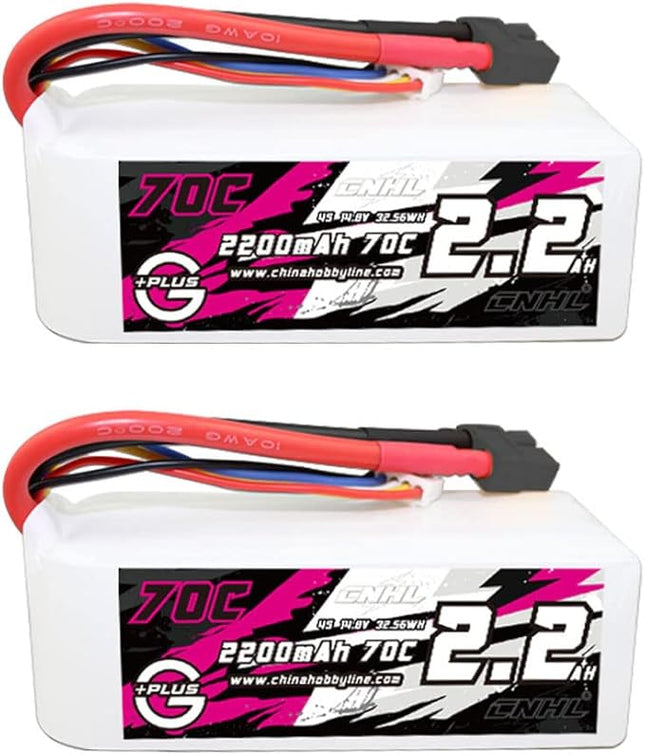 CNHL 4S Lipo Battery 2200mAh 70C 14.8V Soft Case with XT60 Plug for RC Car Airplane Truck Boat Heli Airplane Drone (2 Pack)