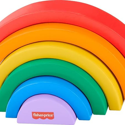 Fisher-Price Wood Toddler Toy Stacking Rainbow, 6 Colorful Wooden Pieces for Building Developmental Play Kids Ages 18+ Months