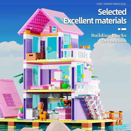 Girl Beach House Building Blocks Toys for Girls Age 8+, Seaside Villa Friends Building Set with Light, 791pcs Mini Bricks