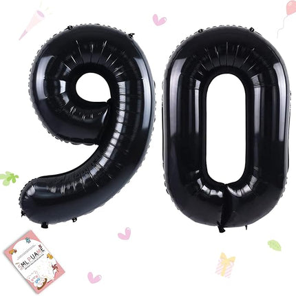 Smlpuame 40 inch Number Balloon 0-9 Black Large Number 90 Balloons,Digital Balloons for Birthday Party Celebration Decorations Supplies, Helium Foil Number Balloons for Wedding Anniversary
