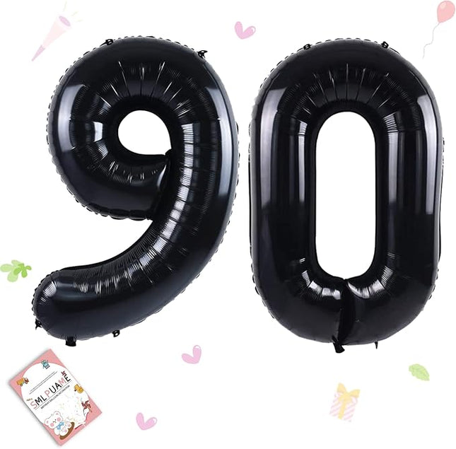 Smlpuame 40 inch Number Balloon 0-9 Black Large Number 90 Balloons,Digital Balloons for Birthday Party Celebration Decorations Supplies, Helium Foil Number Balloons for Wedding Anniversary