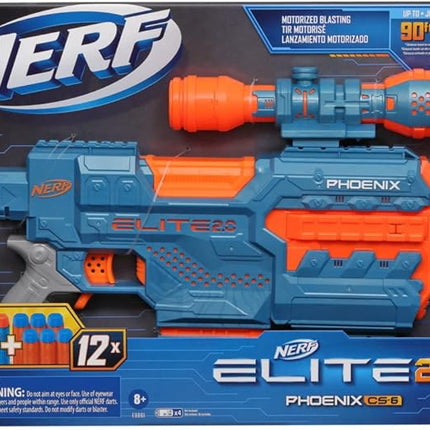 Nerf Elite 2.0 Phoenix CS-6 Motorized Blaster, 12 Official Darts, 6-Dart Clip, Scope, Tactical Rails, Barrel and Stock Attachment Points