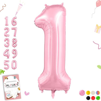 Smlpuame Pastel Pink 1 Balloons, 40 Inch Large Light Pink Foil Number Balloons 0-10, Self-Sealing 1st Birthday Balloon for Girls Women Anniversary Baby Shower Princess Party Decorations Supplies