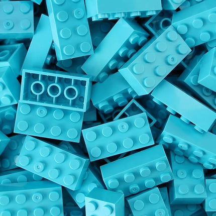 Feleph 100pcs 2x4 Bricks Medium Azure Pieces Parts Classic Building kit Creative Play Set Basic Blocks Toy Accessories Compatible with 3001 Major Brands