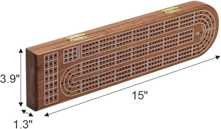 Juegoal Wood Cribbage Board Game Set 3 Tracks with Metal Pegs, Cards, Storage Area