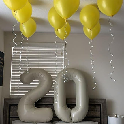 Smlpuame 40 Inch Cream Number Balloons 0-9, Giant Self-Sealing Beige Foil Number 0 White Sand Digit Helium Balloon for Boys Girls Women Men Party Anniversary Supplies Decorations