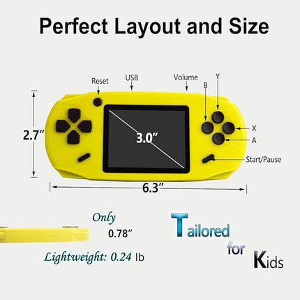 16 Bit Handheld Games for Kids Adults 3.0'' Large Screen Preloaded 100 HD Classic Retro Video Games USB Rechargeable Seniors Electronic Game Player Birthday Xmas Present (Yellow)