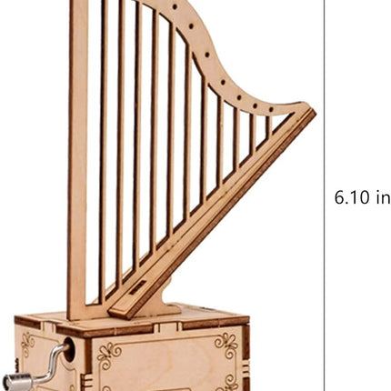3D Wooden Puzzle Music Box Harp Hand Crank Music Box Teaser Science and Education Education DIY Kits 3D Puzzles for Adults (Harp)