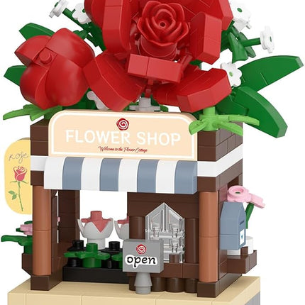 Red Roses Mini Flower Shop Building Toy Street City Store View Micro House Toys Festival Blocks Set for Home Decor Gifts