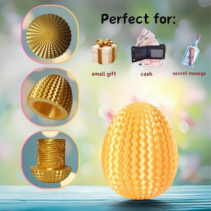 Egg-Shaped Maze Gift Box - Money Box for Cash Gifts, Puzzle Box for Boys & Girls, Easter Gift Box with Hidden Compartments, Easter Present for Birthdays & Special Occasions (Gold)