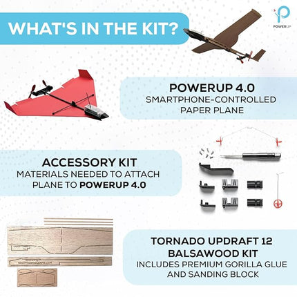 POWERUP 4.0 The Next-Generation Smartphone Controlled Paper Airplane Kit, RC Controlled. Easy to Fly with Autopilot & Gyro Stabilizer. for Hobbyists, Pilots, Tinkerers.