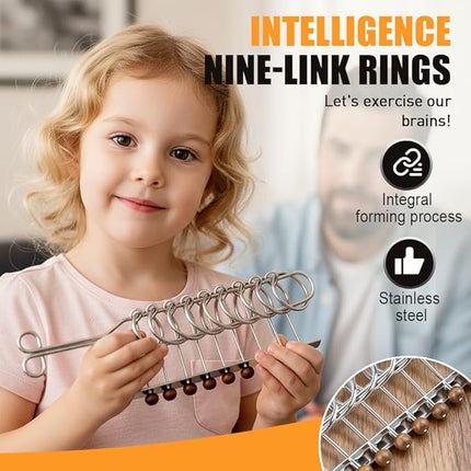 Traditional Brain TeasGame, Classical Metal Chinese 9 Linked Rings Puzzle, Children Educational Toys Gifts for Party Favor Kids Adults Boys and Girls Challenge