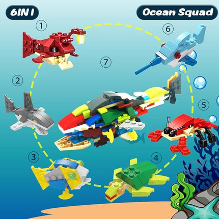 WODMAZ Valentines Day Cards with Sea Animal Building Blocks, 24 Packs Valentine Gift Ocean Building Toys Set for Kids Classroom Party Favor, Valentine Gift Exchange, Valentine’s Greeting Cards