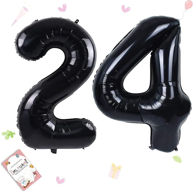 Smlpuame 40 inch Number Balloon 0-9 Black Large Number 24 Balloons,Digital Balloons for Birthday Party Celebration Decorations Supplies, Helium Foil Number Balloons for Wedding Anniversary