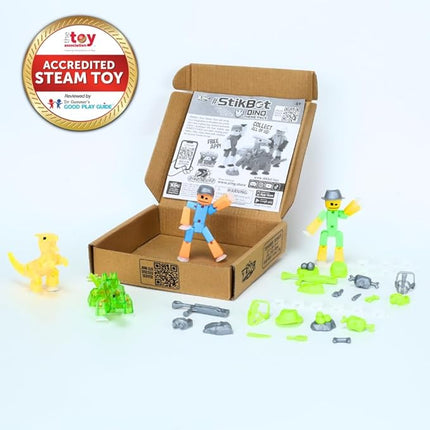 Zing Stikbot Dino Theme Pack Bundle, Set of 2 Stikbots, 2 Stikbot Dinos and Dino-Themed Accessories, Create Stop Motion Animation (Mixed)