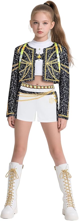 Girls Demon Pop Singer Hunters Costume 3-14 Years Stage Dance Idol Cosplay Outfit, Kids Halloween Costumes