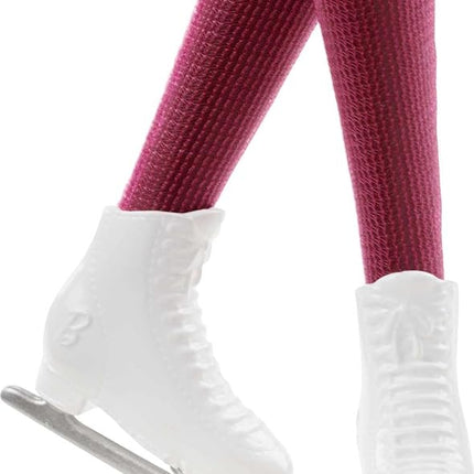 Barbie Winter Sports Ice Skater Brunette Doll (12 Inches) with Pink Dress, Jacket, Rose Bouquet & Trophy, Great Gift for Ages 3 and Up