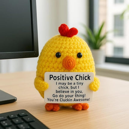 Inspirational Crochet Positive Chick - Emotional Support Crochet Dolls Positive Crochet Animals Gifts Desk Decor Emotional Support Plush for Anxiety & Stress Relief