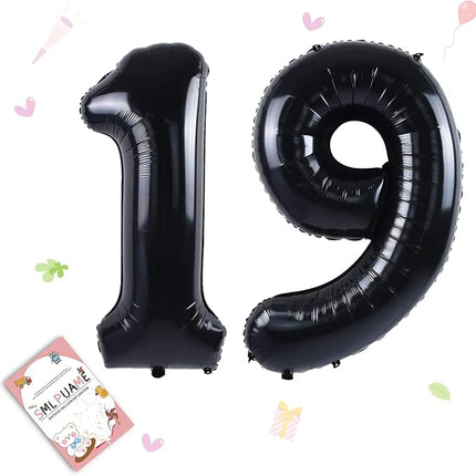 Smlpuame 40 inch Number Balloon 0-9 Black Large Number 19 Balloons,Digital Balloons for Birthday Party Celebration Decorations Supplies, Helium Foil Number Balloons for Wedding Anniversary