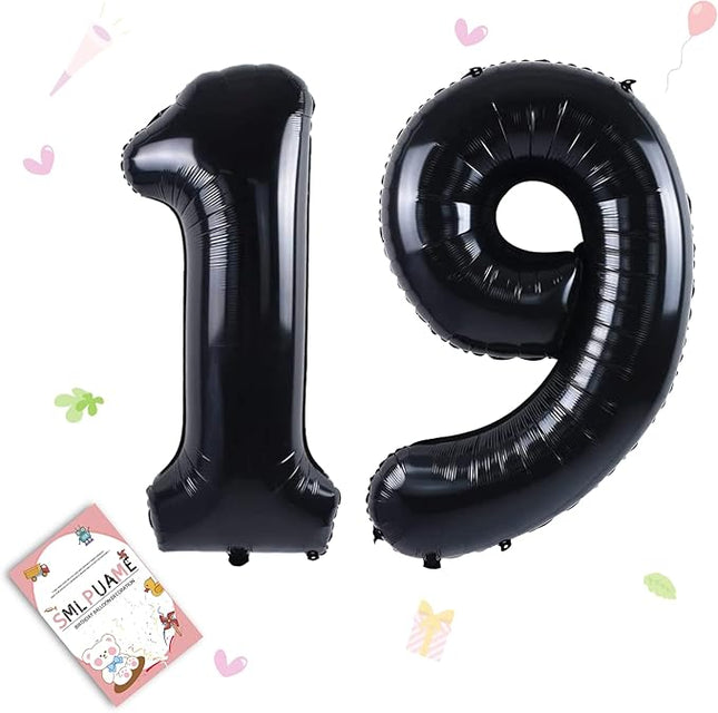 Smlpuame 40 inch Number Balloon 0-9 Black Large Number 19 Balloons,Digital Balloons for Birthday Party Celebration Decorations Supplies, Helium Foil Number Balloons for Wedding Anniversary