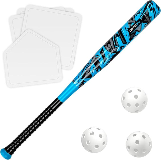 Grand Slam Set- Graffiti Plastic Bat, David Ortiz Backyard Baseball Set with 3 Balls, 4 Throw Down Bases