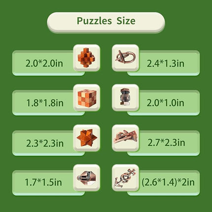 8pcs Puzzles Toys Wooden and Metal Brain Teaser Puzzles Game for Adults Kids Unlock Interlocking Puzzle IQ Education Puzzle Gift