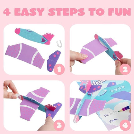 JOYIN 28 Valentine's Day Foam Airplanes for Kids, Greeting Cards with Punchline for Kids School Classroom Exchange Prizes Gift Supplies, Planes Party Favor