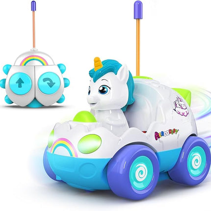 Remote Control Car for Toddlers 18m+ Unicorn RC Cars Toys with LED Lights & Music for Toddler Cute Birthday Gifts Toys Blue