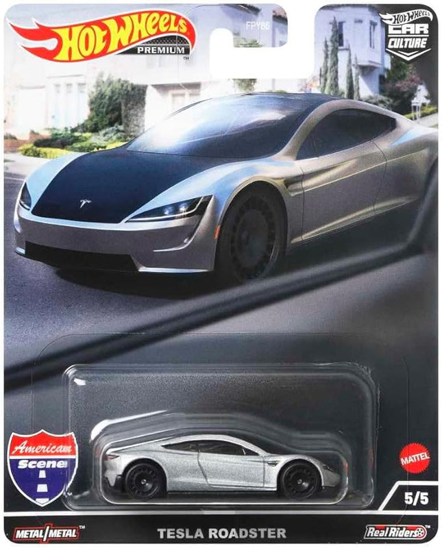 Hot Wheels Tesla Roadster Safari Vehicle for 3 Kids Years Old & Up, Premium Collection of Car Culture 1:64 Scale Vehicles