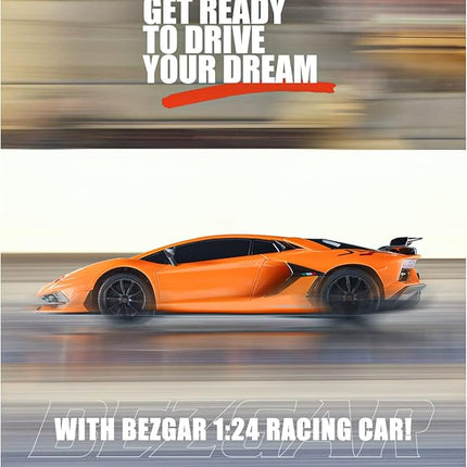BEZGAR Remote Control Car Licensed RC, 1:24 Lambo Toy Car for Kids, Lambo Aventador SVJ Remote Control Model Electric Sport Racing Hobby Toy for 3 4 5 Year Old Boy Birthday Gift (Orange)