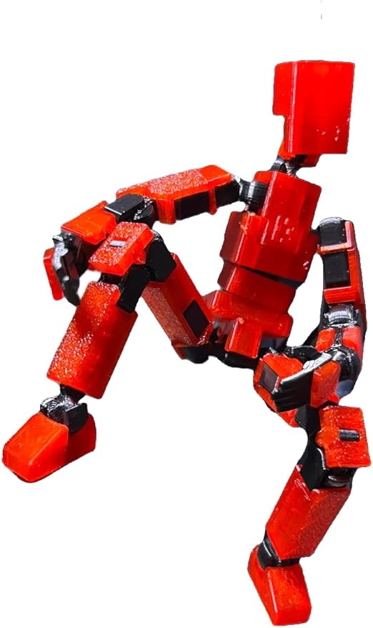 3D Printed Multi Joint Movable Mechanical Doll Model, Toy Design Style, Custom Desktop Ornament (Red)