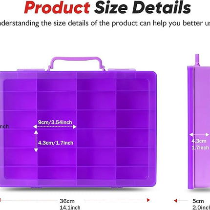 Toy Storage Organizer Case for Hot Wheels Car, for Matchbox Cars, for Mini Toys, for Small Dolls. Carrying Box Container Carrier with 24 Compartments (Box Only) (Purple)