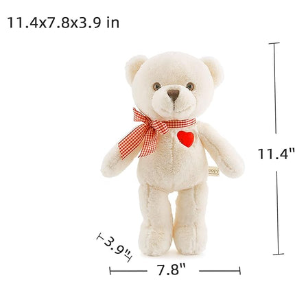 11.4” Small Teddy Bear with Heart Cute White Teddy Bear Stuffed Animals Soft Stuffed Bear Plush Bear Plushie Toys Gifts for Girlfriend Boyfriend Kid