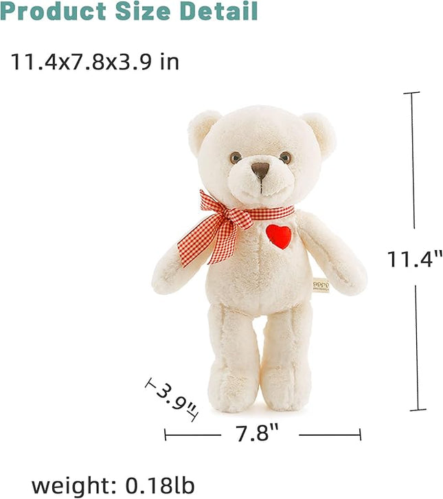 11.4” Small Teddy Bear with Heart Cute White Teddy Bear Stuffed Animals Soft Stuffed Bear Plush Bear Plushie Toys Gifts for Girlfriend Boyfriend Kid